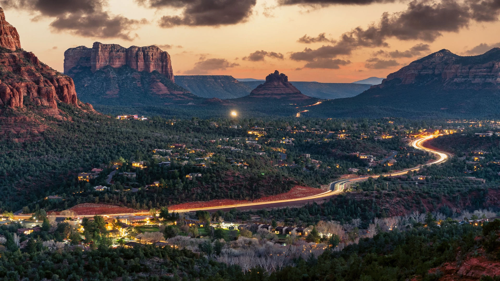 Sky Ranch Lodge gardens at sunset